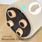 Fabric Ottoman Round Wooden Leg Foot Stool - BEIGE V274-FT-GQST01-BE