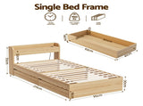 Artiss Single Bed Frame with 2 Storage Drawers Platform Bed Base with USB Ports Sturdy Wooden Slat WBED-F-AURA-S-WD-AB