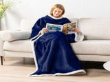 Blue 180 x 120CM Extra Large Wearable Wrap Blanket with Sleeves and Large Pocket, Cozy Thickened V888-ELOSUNG52507