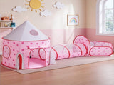 Keezi Kids Playhouse Play Tent Pop Up Castle Crawl Tunnel Basketball Hoop Pink BPOOL-C-135-PK