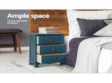Artiss 2x Bedside Table 3 Drawers Vintage - THYME Blue ST-CAB-B-VIN3D-BUX2
