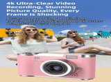 Pink 4K Compact Digital CCD Camera for Vlogging & Students - Portable Point and Shoot with 2.4-inch V888-ELOSUNG42185