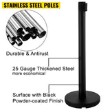 Stanchion Post Barriers 4-Set Line Dividers, Stainless Steel Stanchions with 6.6 Black Retractable V952-GLZ-CBTZ-HS-4JT01V0