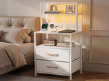 Artiss Bedside Table Tall Nightstand with Charging Station Drawers LED White FUR-V-BS01-LED-WH