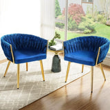 1 Set of 2 Artiss Dining Chairs Velvet Weaving Armchair Blue UPHO-C-DIN-01-VEL-BLX2