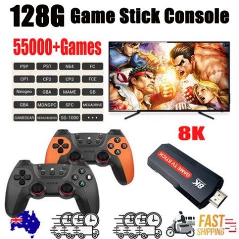 128GB 2025 NEW 8K HDMI Video Game Stick Console 55000 2 Wireless Controller V201-GAME0256BL8AU