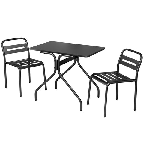 Gardeon 3PC Outdoor Bistro Set Patio Furniture Steel Table and Chairs Black ODF-STSQ-3PCS-AB