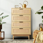 Artiss 4 Chest of Drawers Rattan Tallboy Pine - BRIONY FURNI-E-RAT-CDR-4D-WD-AB