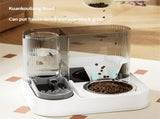Automatic Pet Feeder and Water Bowl - 2-in-1 Grey Stainless Steel Bowl Cat Feeding Station V888-ELOSUNG18312