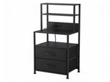 Artiss Bedside Table Tall Nightstand with Charging Station Drawers LED Black FUR-V-BS01-LED-BK