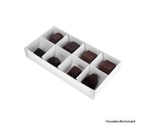 50 Pack of White Card Chocolate Sweet Soap Product Retail Gift Box - 8 bay 3cm Compartments - Clear V382-50CHOC8BAY