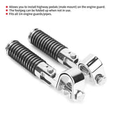 Pair of Motorcycle Foot Pegs Clamp Footrest Mount for 1in Engine Crash Bar Guard Argent V1369-AZ3-W-15568