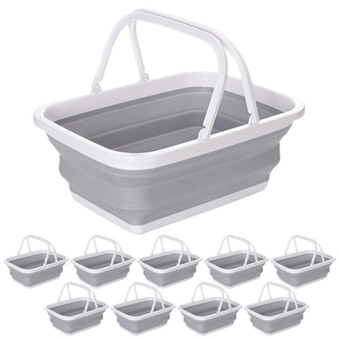 10x 9L Collapsible Laundry Folding Clothes Basket w Handles Bin Bulk- Grey/White V563-75198-10X