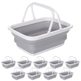 10x 9L Collapsible Laundry Folding Clothes Basket w Handles Bin Bulk- Grey/White V563-75198-10X