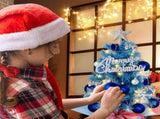With LED String Light, Mini Christmas Tree, Tabletop Artificial Christmas Tree with Ornaments V1107-128-16524-BLU-60CM