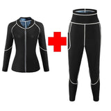 2XL Size Black and Blue Women's Workout Sauna Sweat Suit Set Long Sleeve & Leggings - High V888-ELOSUNG49630