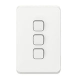 Clipsal Iconic Switch Flush Mount Rocker Standard 3 Gang 10A/AX 250V 1 Pole 1/2 Way Vertical Extra V1202-V1-CLI3043VAXW