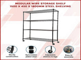 Modular Wire Storage 150x45cm Steel Shelving Black With Wheels For Garage Warehouse Or Kitchen V63-841201