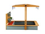 Keezi Kids Sandpit Wooden Canopy Sandbox With Cover Funnel Outdoor Toys 110cm Green SAND-CANOPY-FUNNEL-110-GN