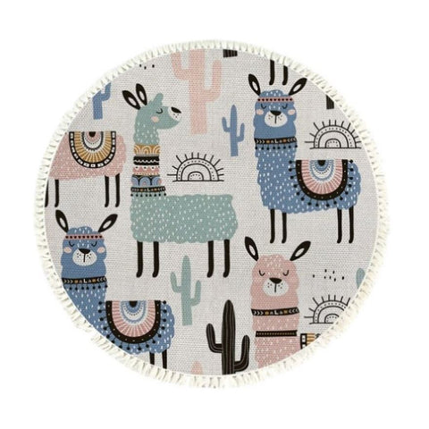 SOGA 120cm Alpaca Cactus Pattern Rug Desert Animals Non-Slip Round Area Rugs for Living Dining CARPETA61