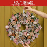 Christabelle 71cm Christmas Wreath Pink Front Door Decoration Jewelled Baubles Flowers Pine Con 112_GUE522