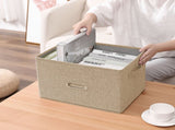SOGA 2X Beige Medium Foldable Canvas Storage Box Cube Clothes Basket Organiser Home Decorative Box SBOX006X2