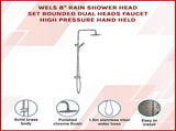 WELS 8" Rain Shower Head Set Rounded Dual Heads Faucet High Pressure Hand Held V63-827981