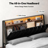 Artiss Double Bed Frame LED Storage Headboard with Charging Station Black BFRAME-H-JINA-D-BK-ABC