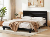 Artiss Double Bed Frame Upholstered Platform Base with Geometric Headboard Black Velvet BFRAME-H-HUSH-D-BK-AB