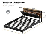 Artiss Queen Bed Frame LED Storage Headboard with Charging Station Black BFRAME-H-JINA-Q-BK-ABC