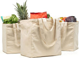 Canvas Grocery Bag 3pc XL Set with Real Pockets, Long Shoulder Strap and Short Handle. Heavy Duty, V1258-DP02-F-800