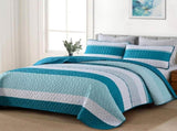 Teal Stripe Patchwork Vista Bedspread Coverlet 3 Piece Set V745-AC080778Q13U