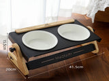White Elevated Adjustable Double Ceramic Bowls Pet Diner - Ergonomic 270&deg Tilt Controlled V888-ELOSUNG45816