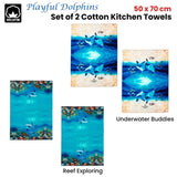 Ashdene Set of 2 Playful Dolphins Cotton Kitchen Tea Towels 50 x 70 cm Reef Exploring V442-LDE-TEAT-SETOF2REEFEXPLORING-MULTI-RE