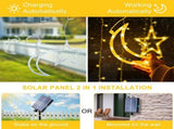 Solar Curtain Lights 138*LEDs, Star Moon Ramadan String Lights with 8 Lighting Mode, Waterproof V1366-AZ2-W-04178