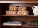Decorative Box with Lid, Wicker Storage Basket, Water Hyacinth Woven Decorative Box for Shelf,Coffee V1366-AZ2-W-14637