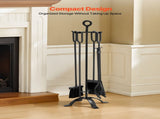 Fireplace Tool Set, 5 PCS Tool Set and Holder with Four-Prong Stand, Tongs, Ash Shovel, Brush, V952-BLGJTJ5JTSZGDJ6II001V0