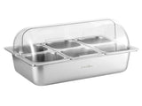 5-Star Chef 6 Pan Food Serving Display Stainless Steel Cooler Platter with Clear Roll Top Cover FD-6PAN-LID-SS
