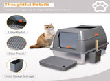 65L Big Cat Stainless Steel Litter Box With Lid High Wall With Triple Pedal Gray V767-P-ZM1636