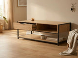 CARLA HOME Coffee Table with Drawer - Wood and Metal Frame - Brown - Rustic - Steel V178-36468
