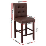 Artiss 2x Bar Stools Kitchen Dining Chairs Counter PU Leather Wooden Ada Brown UPHO-C-BAR-2501-BRX2