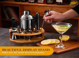 12-Piece Stainless Steel Cocktail Set with Bamboo Stand, Black, for Bar and Home Use, Perfect Gift V1188-MS-325-1515