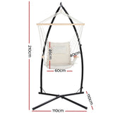 Gardeon Hammock Chair with Steel Stand Armrest Outdoor Hanging Cream HM-CHAIR-ARM-CREAM-X