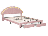 Artiss Double Bed Frame with 2 Storage Drawers Upholstered Velvet Platform Bed LED Headboard Pink BFRAME-G-GLOW-D-PK-AB