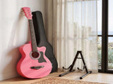 Alpha 38 Inch Acoustic Guitar Wooden Body Steel String Full Size w/ Stand Pink GUITAR-D-38-PINK-CAPO