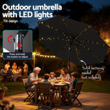 Instahut Outdoor Umbrella 2.9m Market Umbrella with Base String Light Black XFEL-UMB-FLAP-51-BK