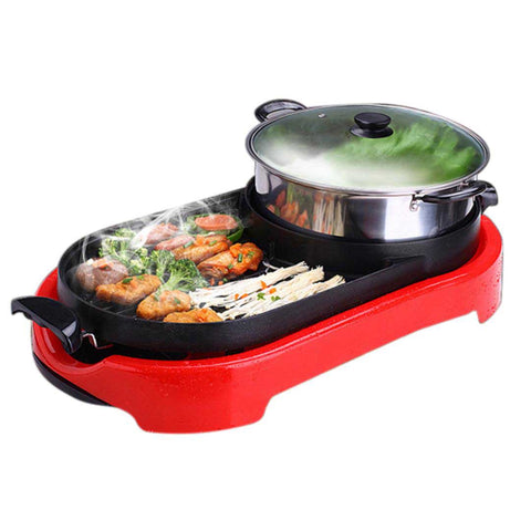 SOGA 2 in 1 BBQ Electric Pan Grill Teppanyaki Stainless Steel Hot Pot Steamboat Red STEAMBOATHOTPOTANDGRILLRED