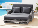 Gardeon Outdoor Day Bed Sun Lounge Setting Wicker Lounger Patio Furniture Grey ODF-SUNBED-RCL-GE-AB