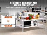 Stainless Steel Work Table, 762 x 1219 x 660 mm Commercial Food Prep Worktable, 3-Sided Backsplash V952-CFBXGGZTSBT3X3G63V0