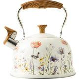 Flower Pattern Whistling Kettle, Vintage Stove Top Tea Pot With Anti Hot Handle for Gas Hob and V1237-MS-724-128